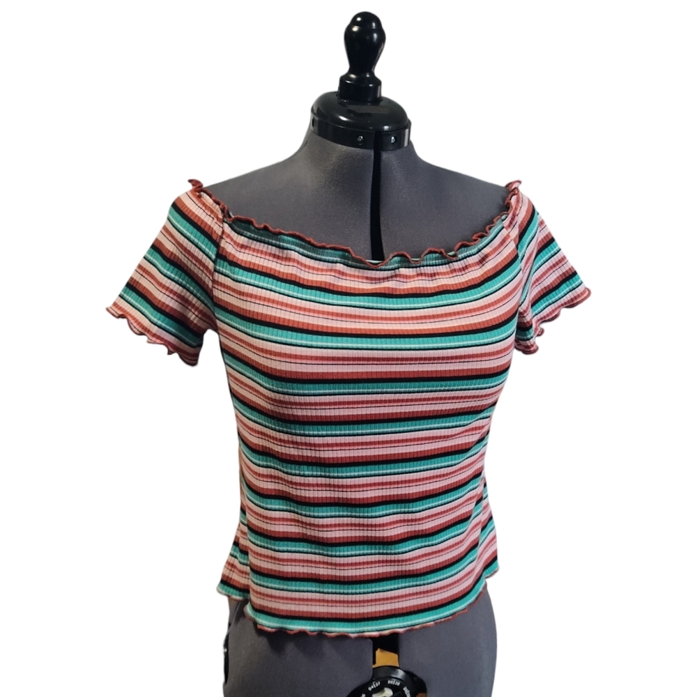 Arizona Jeans Co Womens Off  Shoulder Crop Top Shirt Size XL Stretch Cowgirl‎